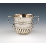 A William III silver two-handled porringer, by Charles Overing, London 1698, circular form, part