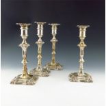 A set of four silver candlesticks,  by Hawksworth, Eyre and Company, Sheffield 1917, knopped