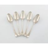 A set of five George III silver Hanoverian pattern tablespoons, maker's mark of T.D, possibly for