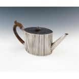 A George III silver teapot, by Michael Plummer, London 1792, fluted oval form, scroll handle,