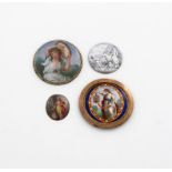 A collection of four 18th and 19th century enamel plaques, comprising: one of circular form with