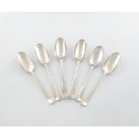 A collection of six 18th century silver Hanoverian pattern tablespoons, comprising: a pair by I.S,