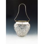 A modern silver-mounted ice pail, by Mappin & Webb, Birmingham 1925, tapering circular cut-glass