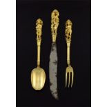 A fine and unusual George IV silver-gilt knife, fork and spoon set, by William Eley II, London 1825,