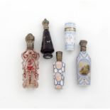 A small collection of Dutch and French silver-mounted scent bottles, comprising: a French silver-