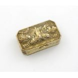 A 19th century silver-gilt snuff box, unmarked, probably continental,  rectangular form, canted