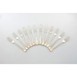 An Edwardian set of twelve silver Hanoverian pattern table forks, by Mappin and Webb, Sheffield