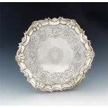 A George II silver salver, by Robert Abercromby, London 1739, circular form, shell, scroll and