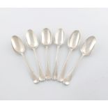 A collection of six 18th century silver Hanoverian pattern tablespoons, comprising: a pair by