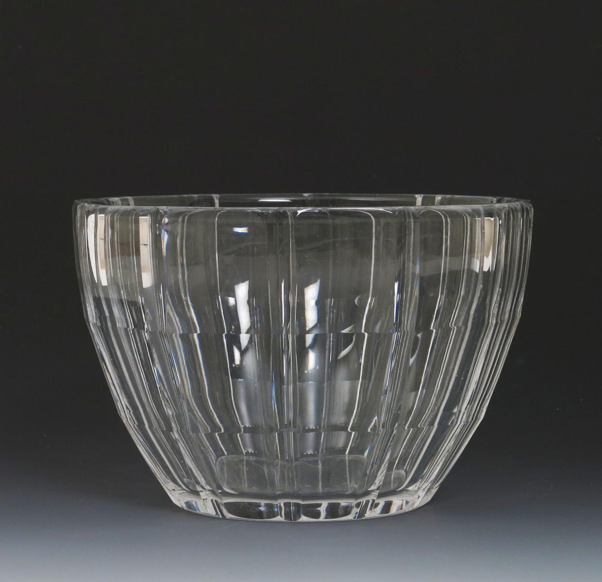 A Stevens & Williams cut glass bowl designed by Keith Murray,  flaring, faceted form acid etched - Image 2 of 2