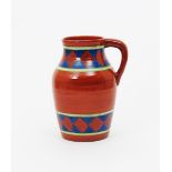 'Original Bizarre' a Clarice Cliff Bizarre Single-handled Lotus jug, painted with bands of red