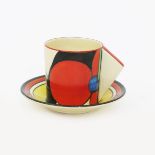 'Red Picasso Flower' a Clarice Cliff Fantasque Bizarre Conical coffee can and saucer,   painted in