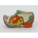 'Orange Roof Cottage' a Clarice Cliff Bizarre Clog, painted in colours printed factory mark, 14cm.