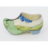 'Blue Firs' a Clarice Cliff Bizarre Clog, painted in colours printed factory mark, professionally