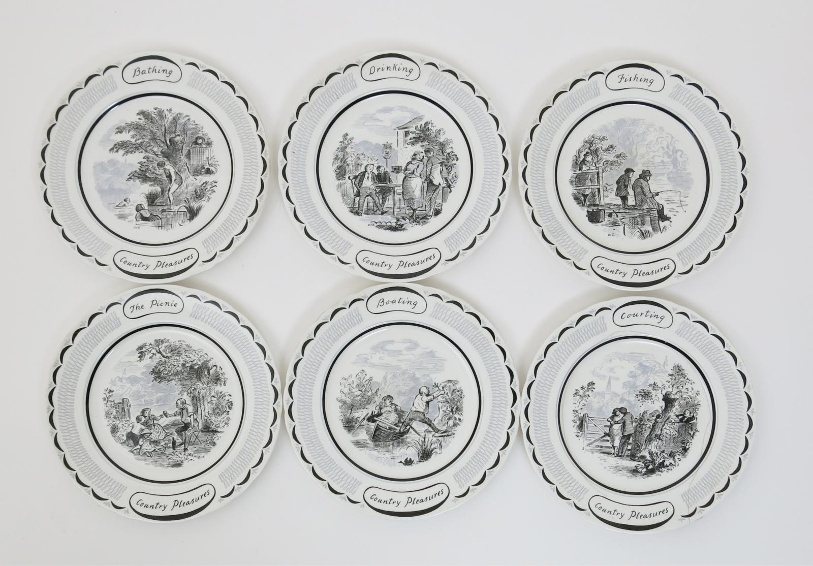 A set of six Royal Chelsea Country Pleasures plates designed by Edward Ardizzone CBE RA,  printed to