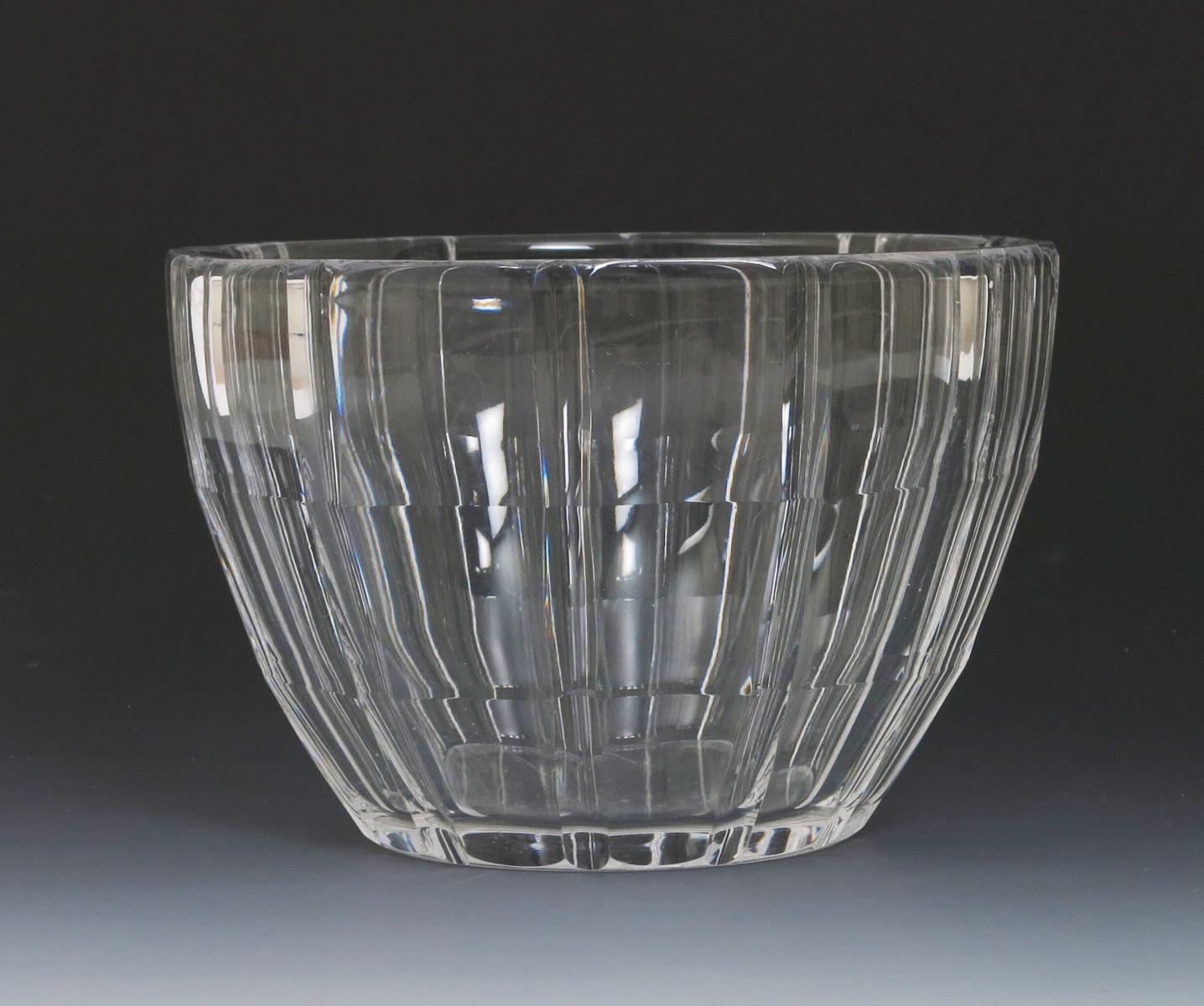 A Stevens & Williams cut glass bowl designed by Keith Murray,  flaring, faceted form acid etched