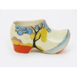 'Orange Secrets' a Clarice Cliff Fantasque Bizarre Clog, painted in colours  printed factory mark,