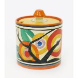 'Circle Tree' a Clarice Cliff Fantasque Bizarre Cylindrical preserve pot and cover, painted in