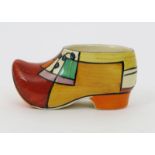 'Branch and Squares' a Clarice Cliff Bizarre Clog, painted in colours printed factory mark, 13.