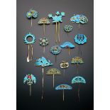 A COLLECTION OF CHINESE GILT METAL AND KINGFISHER FEATHER HAIRPINS QING DYNASTY Variously formed