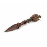 A SMALL TIBETAN BRONZE PHURBER DAGGER 17TH/18TH CENTURY The central vajra surmounted by three