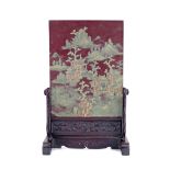 A CHINESE DUAN STONE TABLE SCREEN QING DYNASTY Carved in relief with an extensive mountainous