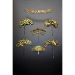 SIX LARGE CHINESE GILT METAL AND KINGFISHER FEATHER HAIRPINS QING DYNASTY Each formed with elaborate