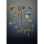 A COLLECTION OF CHINESE GILT METAL, ENAMEL AND KINGFISHER FEATHER HAIRPINS AND EARPICK-HAIRPINS QING