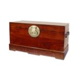 A VERY LARGE CHINESE CAMPHOR WOOD CHEST 19TH CENTURY Of rectangular form with two loose ring handles