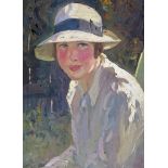 ‡ Edwin Byatt (1888-1948) Portrait of a girl in a hat Oil on board 35.5 x 25.5cm Provenance: