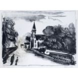 ‡ Maurice de Vlaminck (French 1876-1958) Marine Eglise Signed and numbered 6/15 Lithograph  22 x