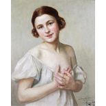 ‡ Victor Marais-Milton (French 1872-1948) Portrait of a young lady, half-length Signed, dated July