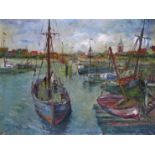 ‡ René Clarot (Belgian 1882-1972) The Port of Blankenburge, Belgium Signed and dated 20 Oil on