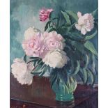 ‡ James Sinton Sleator (1885-1950) Still life of peonies in a green vase Signed Oil on canvas 61 x