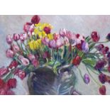 ‡ Clemence Dane (1885-1965) Still life of tulips in a vase Oil on canvas 76 x 102cm