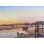 ‡ Alan Runagall (b.1941) Evening Glow, Leigh-on-Sea Signed Watercolour 26.5 x 37cm Runagall is a