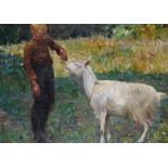 Anton Hirschig (Dutch 1867-1939) Boy with a goat Signed with a monogram Oil on canvas 56 x 75cm