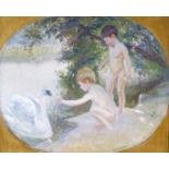 Léon François Comerre (French 1850-1916) Boys bathing and feeding a swan Signed Oil on canvas 38 x