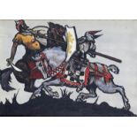 Leslie F. Everett (early 20th Century) Illustration of knights jousting Signed and dated 1914