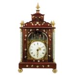 λ A Chinese quarter striking verge bracket clock with automata, 5.5 inch white enamel dial, centre