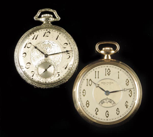 A 9ct gold keyless lever dress watch, two-tone silvered dial signed Waltham USA, with revolving