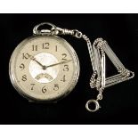 An American 14k gold dress watch and chain, silvered dial signed Waltham with rotating seconds