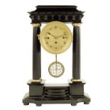 An ebonised Viennese Grande Sonnerie Portico clock, machine turned gilt dial, the three train