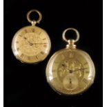 A Swiss gold lever watch, signed on the gilt cuvette Francis Du Bois & Co, Locle, florally