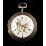 A silver repousse pair cased verge watch, signed Tarts, London, no. 7810, square baluster pillars,