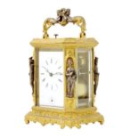 An early striking carriage clock with alarm attributed to Jules, white enamel dial with subsidiary