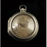 A silver pair cased verge watch, signed Jer. Quelch, London, no. 714, square baluster pillars,