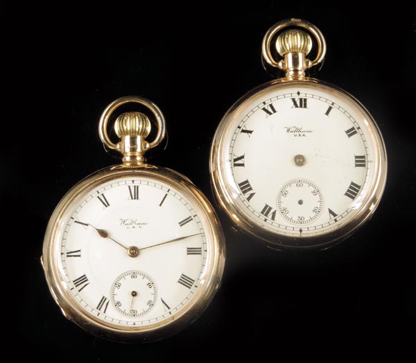 A 9ct gold keyless lever watch by Waltham, the 17 jewel damascened nickel P.S. Bartlett movement