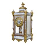 A French enamel and porcelain mounted four glass mantel clock, striking movement by Ad. Mougin, no