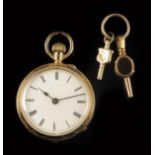 An 18ct gold keyless lever watch, signed Campbell & Company, Belfast, 88917, white enamel dial in